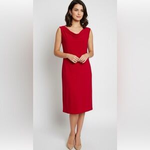 Evan Picone Elegant Red Sleeveless Cocktail Party Flattering Sexy Midi Dress 12